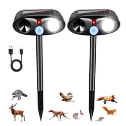 JahyElec Upgraded Solar Animal Repellent Outdoor Deer Repellent Devices Cat Deterrent with Motion Sensor & Flashing Light,Ultrasonic Control for Squirrel Raccoon Dog Rabbit Skunk for Yard Garden, 2 Pack Black
