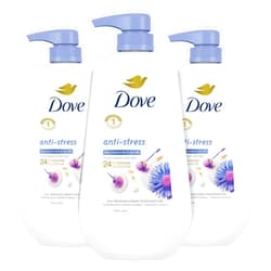 Dove Body Wash with Pump Anti-Stress Blue Chamomile & Oat Milk, 3 Count for Renewed, Healthy Looking Skin, Moisturizing Gentle Skin Cleanser with 24hr Renewing MicroMoisture, 30.6 oz