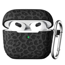 DGege for AirPod Case 3rd Generation Cover with Keychain Accessories,Leropard Engraved Skin Soft Cover for Apple AirPod 3rd Generation CaseFull Protection,Front LED Visible,Black