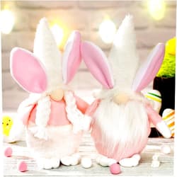 Skylety 2 Set 10.23 Inch Easter Bunny Gnomes Decor Rabbit Gnomes Girl Room Decor Nordic Swedish Nisse Scandinavian Tomte Elf Dwarf Spring Easter Ornaments Figurine Spring