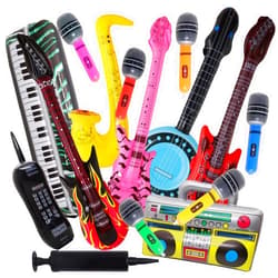 Fumwase 15PCS Inflatable Rock Star Toy Set Inflatable Instruments Party Props Rock Star Toy Set Guitar Bass Party Props for 80s 90s Party Decorations Rock and Roll Party Decorations (Rock Style, 15)