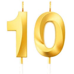 BBTO Birthday Candles Numeral Candles Cake Topper Decoration for Birthday Party Wedding Anniversary Celebration Supplies(Gold,10th)