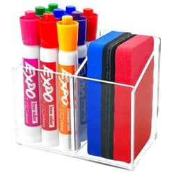 VieFantaisie Magnetic Dry Erase Marker Holder, Acrylic Magnetic Pen Holder for Fridge, Magnetic Marker Holder for Whiteboard, 2 Compartments Whiteboard Marker Holder for Office, Home, Locker(Clear)