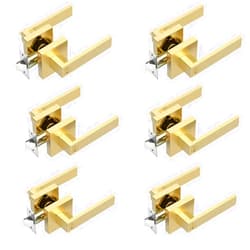 Dearstar 6 Pack Privacy Door Levers, Gold Flat Satin Brass Interior Door Handles for Bedroom or Bathroom, Keyless Heavy Duty Interior Door Knob, Finish Modern Design Door Hardware (6)