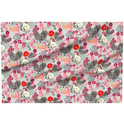 Spoonflower Fabric - Rooster Parade Barnyard Chickens Farm Birds Floral Print Roosters Fowl Printed on Petal Signature Cotton Fabric by The Yard - Sewing Quilting Apparel Crafts Decor