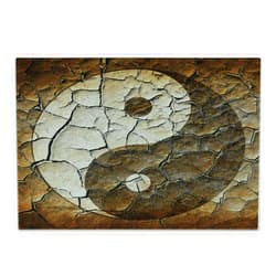 Lunarable Ying Yang Cutting Board, Picture of Yin Yang Sign Painted on Cracked Earth Soil Art Graphic Design, Decorative Tempered Glass Cutting and Serving Board, Small Size, Beige Brown