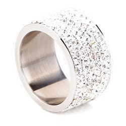 CQFONG Shining Full Rhinestone Stainless Steel Rings for Women & Men Gold Plated 8 Rows Crystal Jewelry