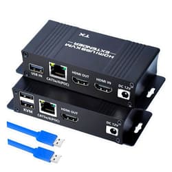 BAISHUN 164FT HDMI KVM USB Extender- HDMI to RJ45 Over Cat5e/6/7 1080P@60hz KVM Extender HDMI Over Ethernet Transmitter Receiver Support Keyboard Mouse USB Control No Latency POC Function Single Power Supply