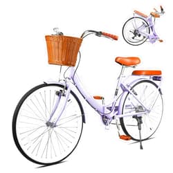 Kaiwrxin 26 Inch Folding Beach Cruiser Bike for Women, 7-Speed Ladies Bike with Basket & Rack, Perfect for City Commuting's Bicycle, Ideal for Women and Adults
