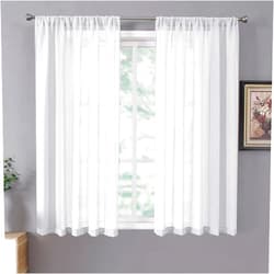 Tollpiz Short Sheer Curtains Linen Textured Bedroom Curtain Sheers Light Filtering Rod Pocket Voile Curtains for Living Room, 54 x 45 inches Long, White, Set of 2 Panels
