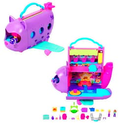 Polly Pocket Dolls & Playset, Kitty Airways Airplane, Travel Toy with 2 Micro Dolls, Pet, Spinning Stage & Accessories
