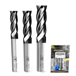 SPEED TIGER Carbide Square End Mill - ISE 4T (3 Piece Set: 5/16”, 3/8”, 1/2”) - for Drilling Alloy or Hardened Steel, Metal & More - 4 Flute – Mill Bits Sets for DIYers & Professionals