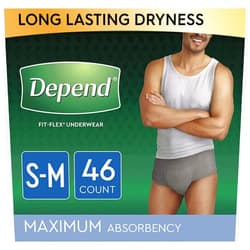 Depend FIT-FLEX Incontinence Underwear for Men, Maximum Absorbency, Disposable, S/M, Grey, 46 Count