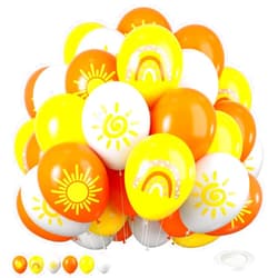 FEYG Sun Balloons, 12 inch Yellow Orange White Latex Balloons Boho Rainbow Sunrise Printed Latex Balloons Half Sun Sunshine Balloons for Sun Party Birthday Baby Shower Decoration Supplies