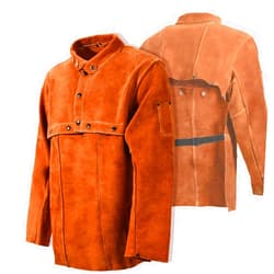 LeaSeek Leather Welding Jacket - Heavy Duty Welding Apron with Sleeve,Heat Flame Resistant Cowhide Weld Coat for Men Women.