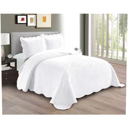 Linen Plus Embossed Coverlet Bedspread Set Oversized Solid White King/California King Bed Cover Bedding New # Dana