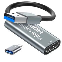 Papeaso Video Capture Cards, 4K HDMI to USB 3.0 Video Capture Device, 1080P HD 60fps Broadcast Live and Record Video Audio Grabber for Gaming, Streaming, Teaching, Video Conference (Silver)