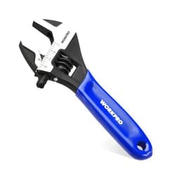 WORKPRO 4-Inch Adjustable Wrench, Cr-V Steel Wrench, Wide Jaw Black Oxide Wrench, Metric & SAE Scales, for Home, Garage, Workshop and DIY