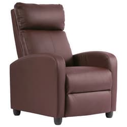 Dopinmin Recliner Chair for Living Room,Leather Single Sofa Furniture Home Theater Chairs Adjustable Modern Reclining Chair,Wooden Legs Armchair with Padded Seat Backrest,Brown