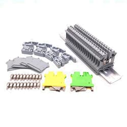 Erayco DIN Rail Terminal Blocks Kit, 20Pcs UK5N 10 AWG Terminal Blocks, 2Pcs Ground Blocks, 2Pcs Terminal Fixed Bridge Jumpers, 4Pcs E/UK End Brackets, 2Pcs D-UK3/10 End Covers, 1Pcs 8