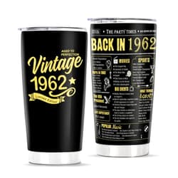 KERAOO Happy 63th Birthday Tumblers Gifts for Men Women, Back in 1962 Stainless Steel Tumblers Gifts, 1962 63 Years Old Birthday Gift For Wife Husband Mom Dad