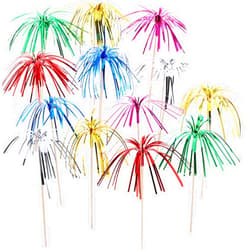 Tecunite 100 Pcs Foil Firework Cupcake Toppers Sparkle Tinsel Cupcake Picks 9 Inch Happy Birthday Cake Toppers Drink Cocktail Picks Stirrers for Christmas Baby Shower Birthday Party Decors Supplies
