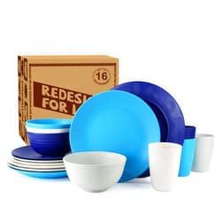 Homienly Dinnerware Sets Plates and Bowls Sets Wheat Straw Dish Set Service for 4 Alternative to Plastic Plates Cups Set Lightweight & Unbreakable Dishes Set for Kitche Outdoor Camping 16 PCS - Island