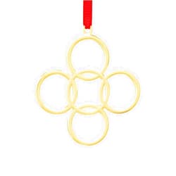 nambe Twelve Days of Christmas Five Golden Rings Ornament | Gold Plate Hanging Ornament | Holiday Decoration for Christmas | Measures 4 x 3 Inches