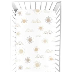 Sweet Jojo Designs Boho Desert Sun Taupe Fitted Crib Sheet Boy Girl Baby Toddler Nursery Neutral Tan Beige Ivory Gold Cream Off White Bohemian Mountain Nature Outdoors Geometric Minimalist Sunshine