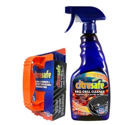 CitruSafe Grill Cleaning Kit - BBQ Grill Cleaner (16oz) and BBQ Grill Scrubber with 3 Heavy Duty Replaceable Scrubber Pads - Formulated to Safely Clean Burnt Food and Grease Off of Grill Surfaces