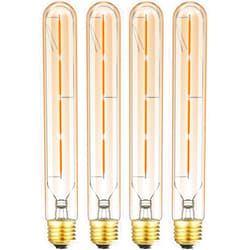 Leools Vintage LED Filament Bulb T10, 8.9inch Long Tubular Dimmable Edison Light Bulbs,E26 Base,Amber Glass,Warm White,2700K, 400LM(40W Equivalent), Pack of 4.