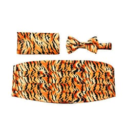 BUYYOURTIES CBUND-ADF-307 - Mens Formal Woven Tiger Print Cummerbund Pre-Tied Bowtie Hanky set