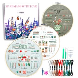 ETSPIL 3 Pack Beginner Embroidery Kits for Adults DIY Starter Kit with 33 Stitch Techniques, Stamped Patterns, Embroidery Hoop, Colorful Threads, Tools, Step by Step Instructions & Video Tutorial