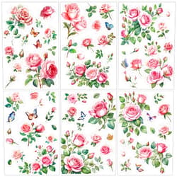 gisgfim 12 Sheets Flowers Rub on Transfers for Crafts and Furniture Rose Floral Transfer Stickers Spring Butterfly Vintage Iron On Transfers Decals for DIY Wood Paper Cabinet Home Office Decor 12x6in