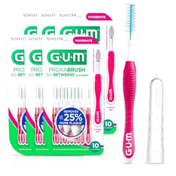 GUM Proxabrush Go-Betweens - Moderate, Interdental Brushes Between Teeth, Dental Picks for Plaque Removal, Safe for Braces & Dental Devices