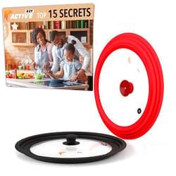 EZY ACTIVE Universal Lid for Pots and Pans, Silicone Lids for Pots and Pans, Pan Lids, Pack of 2, Frying Pan Cover- Replacement Lids Fits 7-12 inch, Black & Red