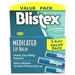 Blistex Medicated Lip Balm, 0.15 Ounce, 3 Count (Pack of 1) Prevent Dryness & Chapping, SPF 15 Sun Protection, Seals in Moisture, Hydrating Lip Balm, Easy Glide Formula for Full Coverage