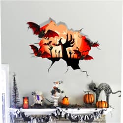 Rotamora Removable 3D Halloween Floor Wall Ceiling Stickers, Halloween Wall Floor Stickers Decorations, Spooky Hand Scratching Scary Bats Ghost Floor Wall Decal Mural Decor, Halloween Party Supplies Decoration