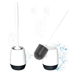 Hibbent 2 Pack Toilet Brush with Ventilated Drying Holder, Silicone Toilet Bowl Brush Bathroom Cleaning Bowl Brush Kit Sturdy Toilet Brush, Floor Standing & Wall Mounted without Drilling, Black