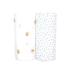 lulujo Baby Swaddle Blankets | Unisex Softest Breathable Cotton Muslin Swaddle Blanket Set | Neutral Receiving Blanket for Girls & Boys | 40in x 40in | Bees & Dots | 2-Count