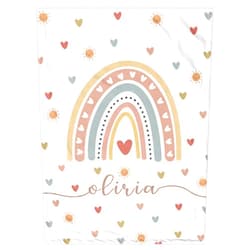Lcyawer Personalized Baby Blankets with Name for Girls Boys Kids,Custom Boho Style Baby Blanket with Rainbow, Personalized Rainbow and Heart Blanket, Expecting Mom Gift