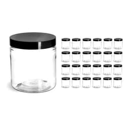 SKS Bottle & Packaging, Inc. 24 Count 8 oz Empty Plastic Jars with Lined Black Caps by SKS Bottle & Packaging, Round Clear PET Containers with Lids, Plastic Jars for Lotion, Cream, Ointments, Scrubs, Skin Care