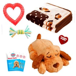 SmartPetLove Original Snuggle Puppy Essentials Starter Kit. Heartbeat Dog Toy and Calming Aid with 3 Heat Packs, Puppy Teething Toy, Dog Chew Toy and Dog Blanket.