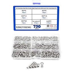 XINGYHENG 750Pcs M3 Stainless Steel Hex Socket Head Cap Screws Precise Metric Bolts and Nuts Set Assortment Kit with A Clean Plastic Box (Steel M3)