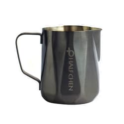 HALFCHEN Milk Frothing Pitcher,350ml Milk Frother Cup Stainless Steel Jug Steaming Pitcher, (12oz) Coffee Bar Cappuccino Espresso Machine Accessories Barista Tools (Black, 12oz)