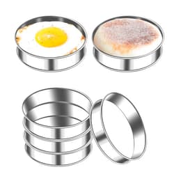 HJKEMI 6 PCS English Muffin Rings 4 Inch Double Rolled Cookie Rings Nonstick Stainless Steel Crumpet Rings Round Pastry Rings for Home Baking Cooking Rings Set Tart Ring Molds for Cooking English Muffin