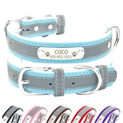 Senristar Personalized Reflective Leather Dog Collar with Warm Lining,Custom Dog Collar with Name Plate Engraved for Small Medium Large Dogs & Cats