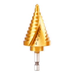 COMOWARE Hex Shank HSS Step Drill Bit with Two Spiral Flutes and Titanium Coating - 10 Step Sizes (1/4” – 1-3/8”) - Ideal for Metal, Stainless Steel, Aluminum, Wood, and Plastic