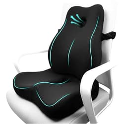 JIPORIER Seat Cushion & Lumbar Support Pillow Set for Office Chair, Ergonomic Pillow for Sciatica Pain Relief, Memory Foam Back Support Pillow & Chair Cushion for Gaming Chair and Travel (Black)