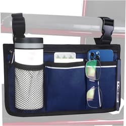 HSGEZUOQI Wheelchair Side Bag, Armrest Storage Pouch with Cup Holder and Reflective Strip Use of Waterproof Fabric, for Most Wheelchairs, Walkers or Rollators (Blue)